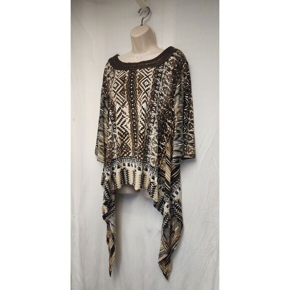 Roaman's Womens Multi-Brown Plus Size L 18/20 Flowy Swing 3/4 Blouse - Picture 3 of 8